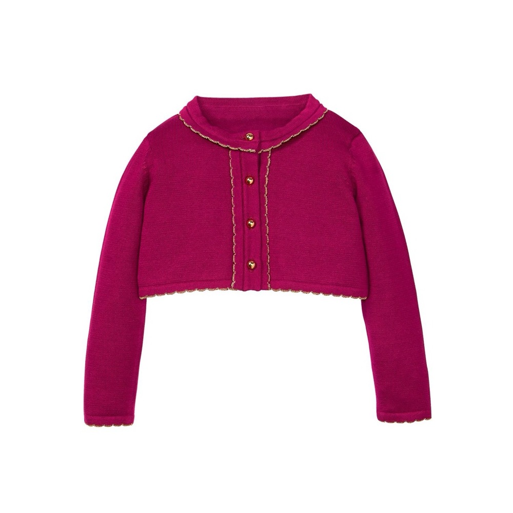 Janie and Jack Cropped Scalloped Cardigan, Cranberry (2T)